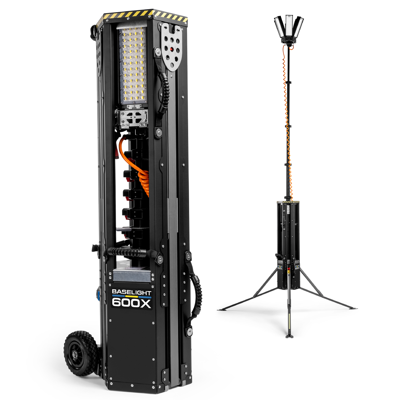 Baselight 600x Light Tower, collapsed and deployed states